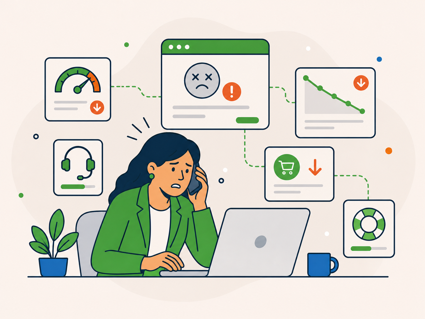 Stressed business owner seeking support as a critical WordPress issue affects website performance and sales.