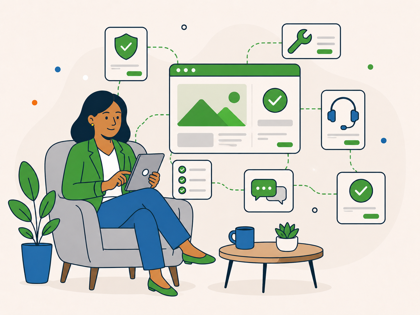Business owner reviewing a website dashboard while support, maintenance and updates are handled behind the scenes.