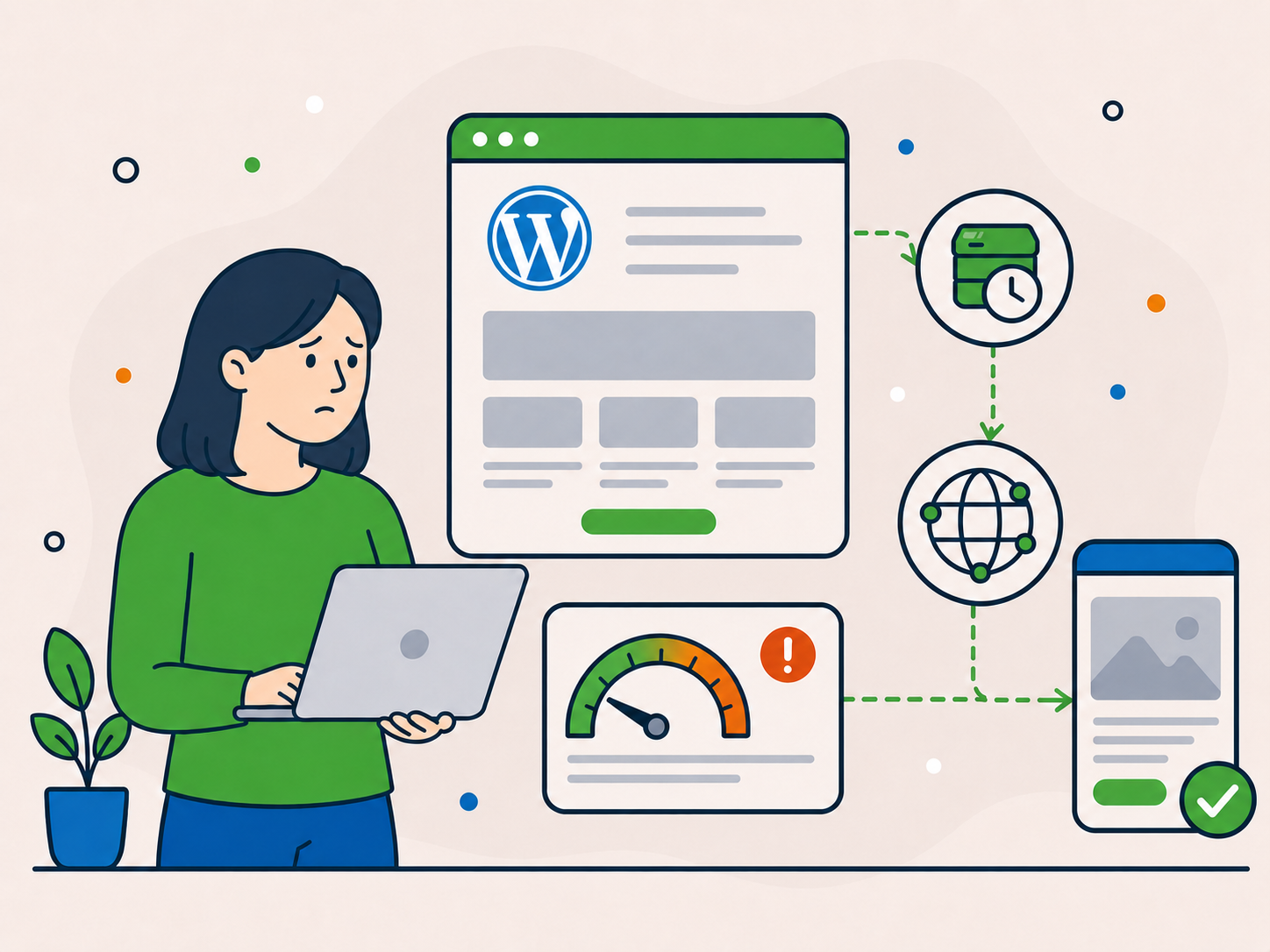 Website owner worried about caching and delivery issues affecting WordPress site speed.