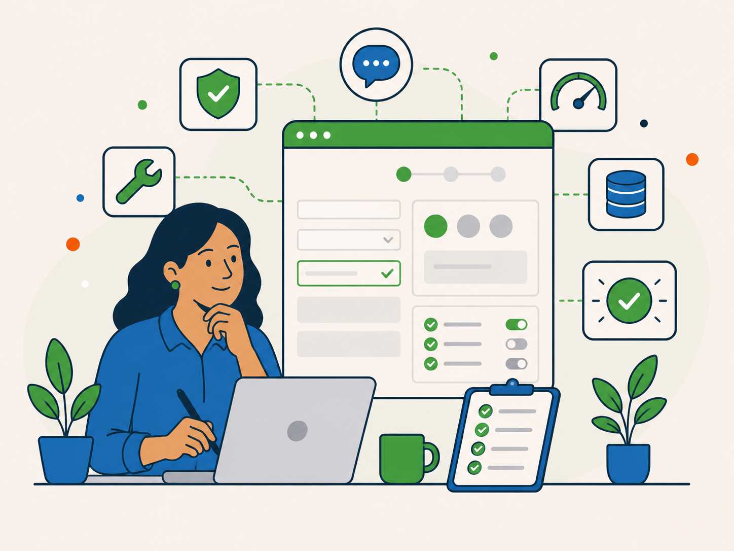 Business owner completing a care plan enquiry form while reviewing WordPress support, hosting, security, performance and maintenance options.