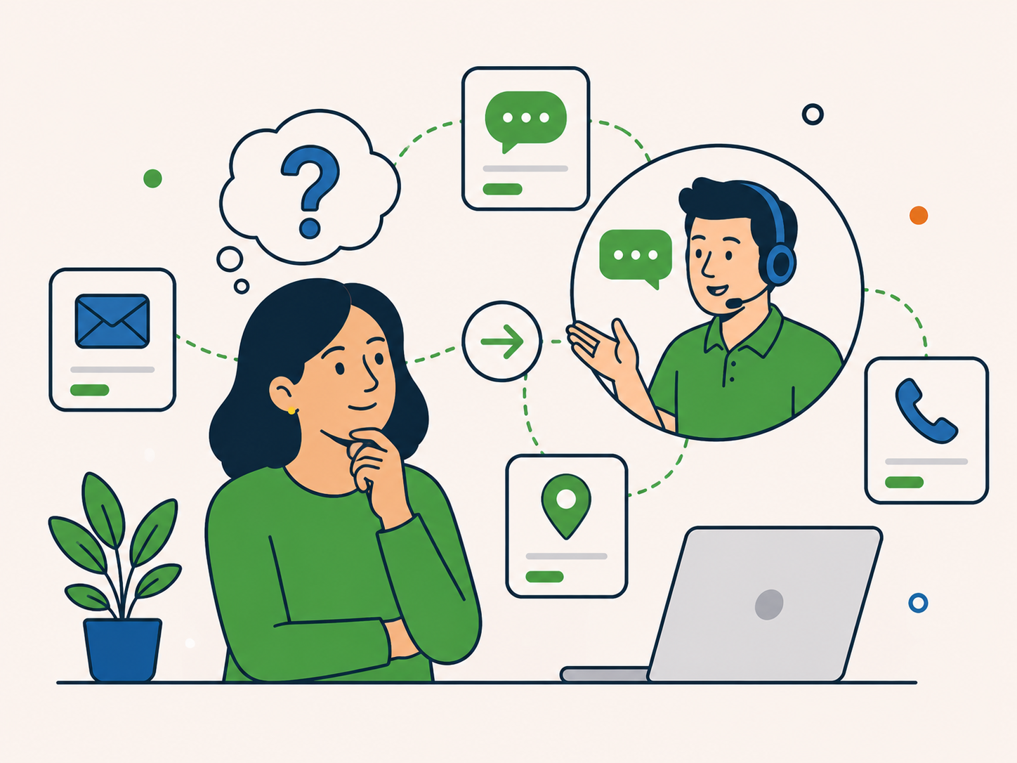 Website owner speaking with a support specialist to choose the right WordPress service.