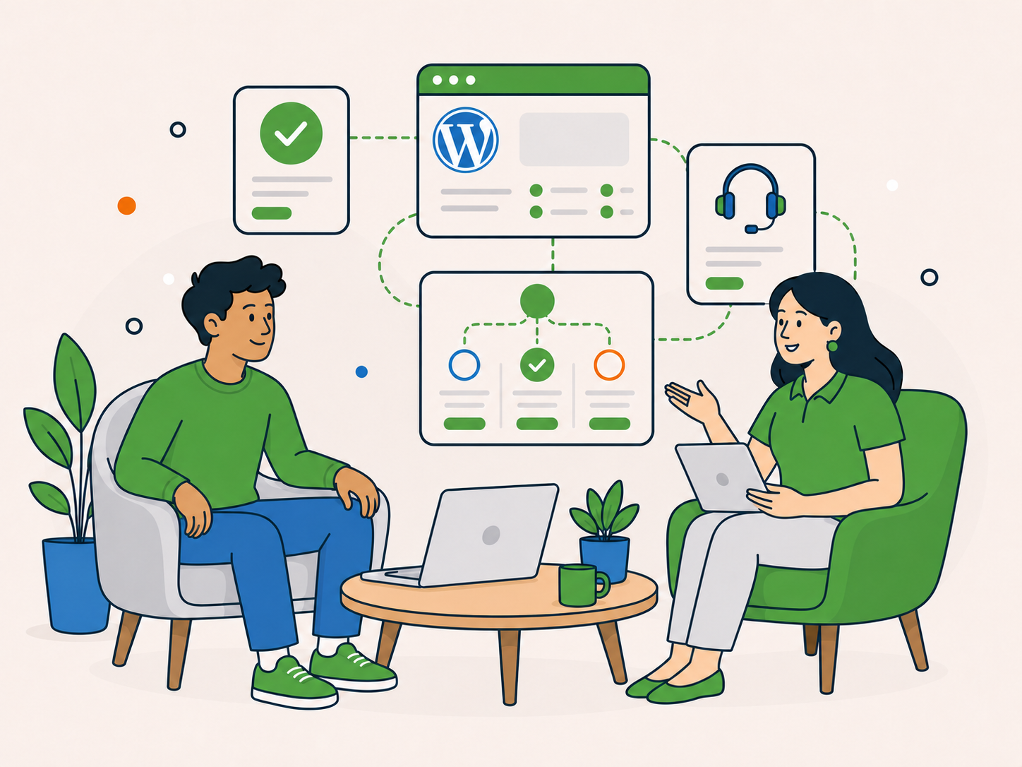 Newt Labs adviser presenting practical WordPress support options including maintenance, security, performance, hosting and an audit.