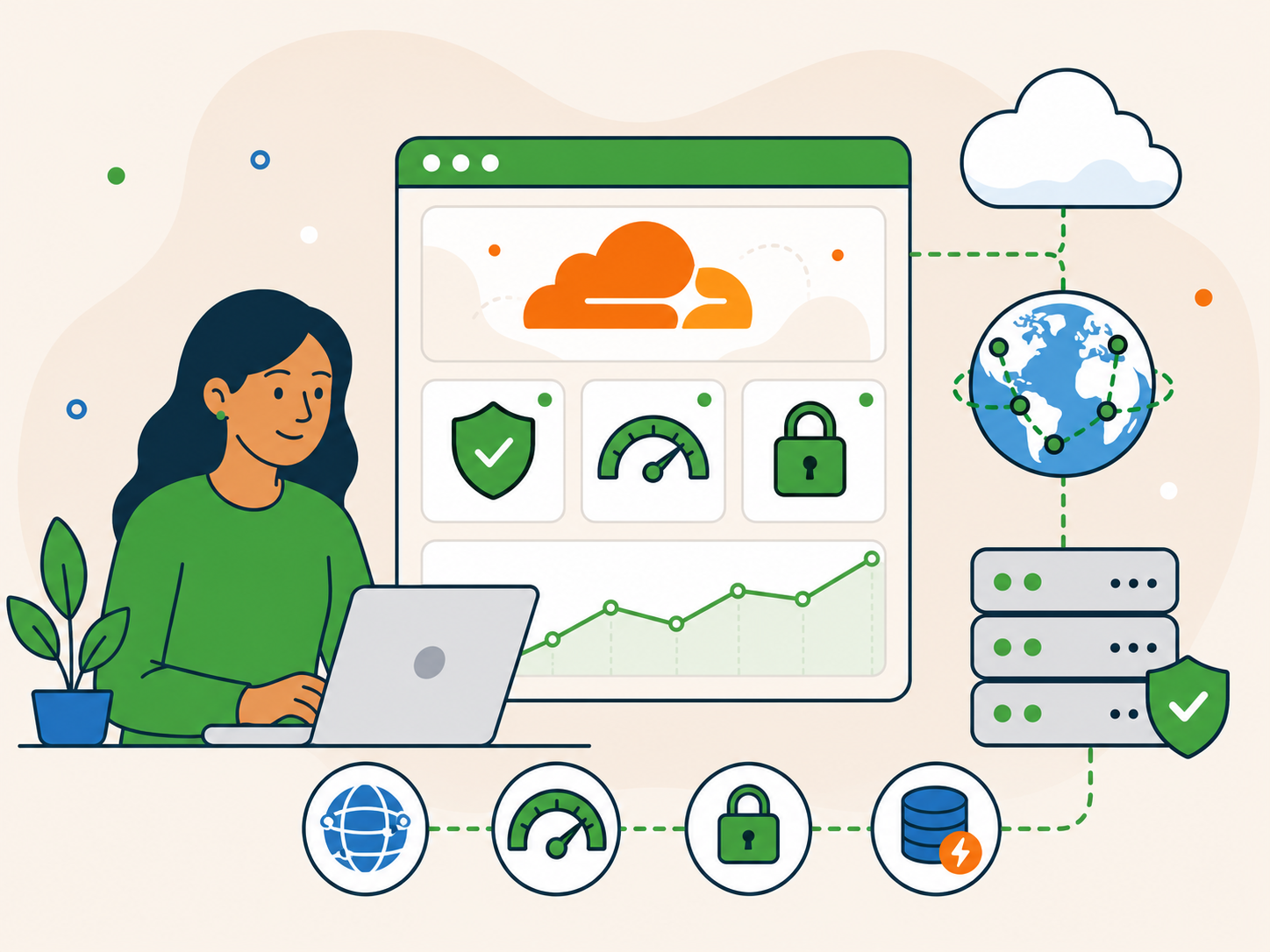 Client managing a secure global content delivery network for website performance, caching and protection.