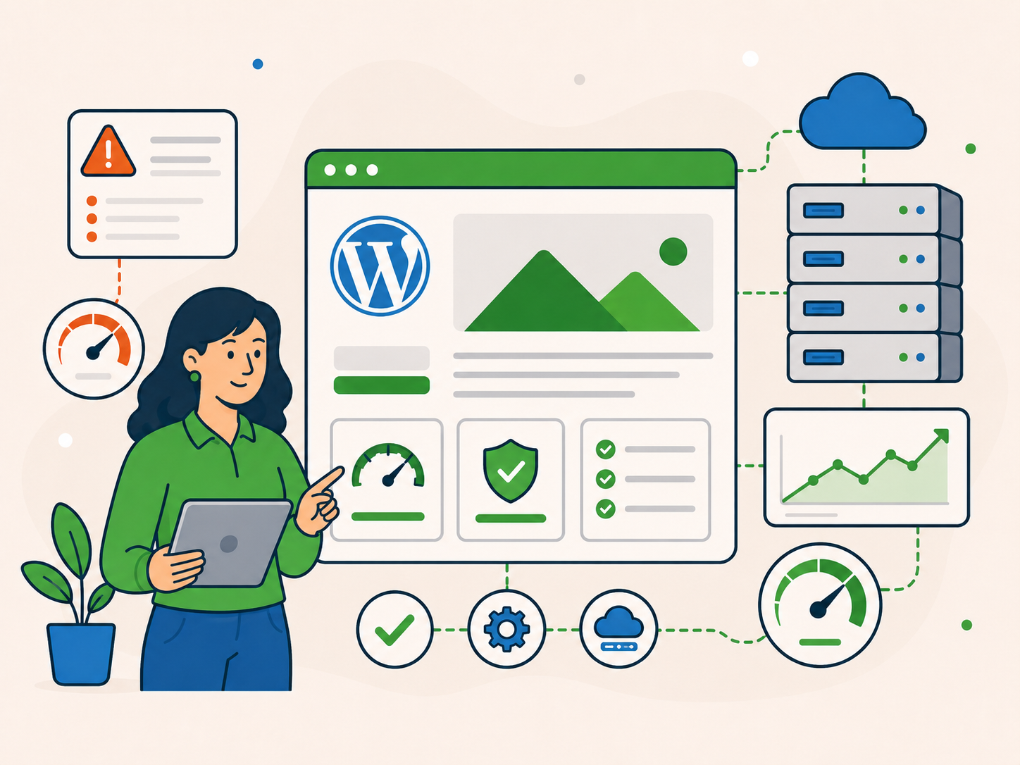 WordPress performance specialist monitoring an optimised website and stronger hosting setup after resolving speed and stability issues.