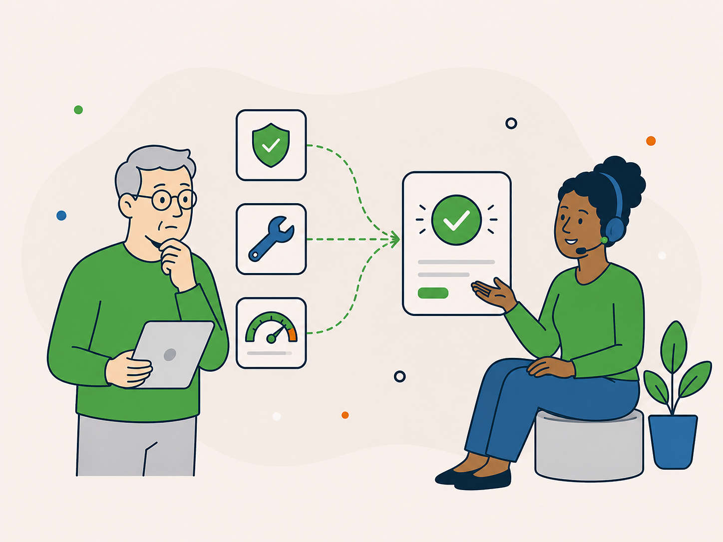 WordPress support specialist helping a customer find the right service for their website