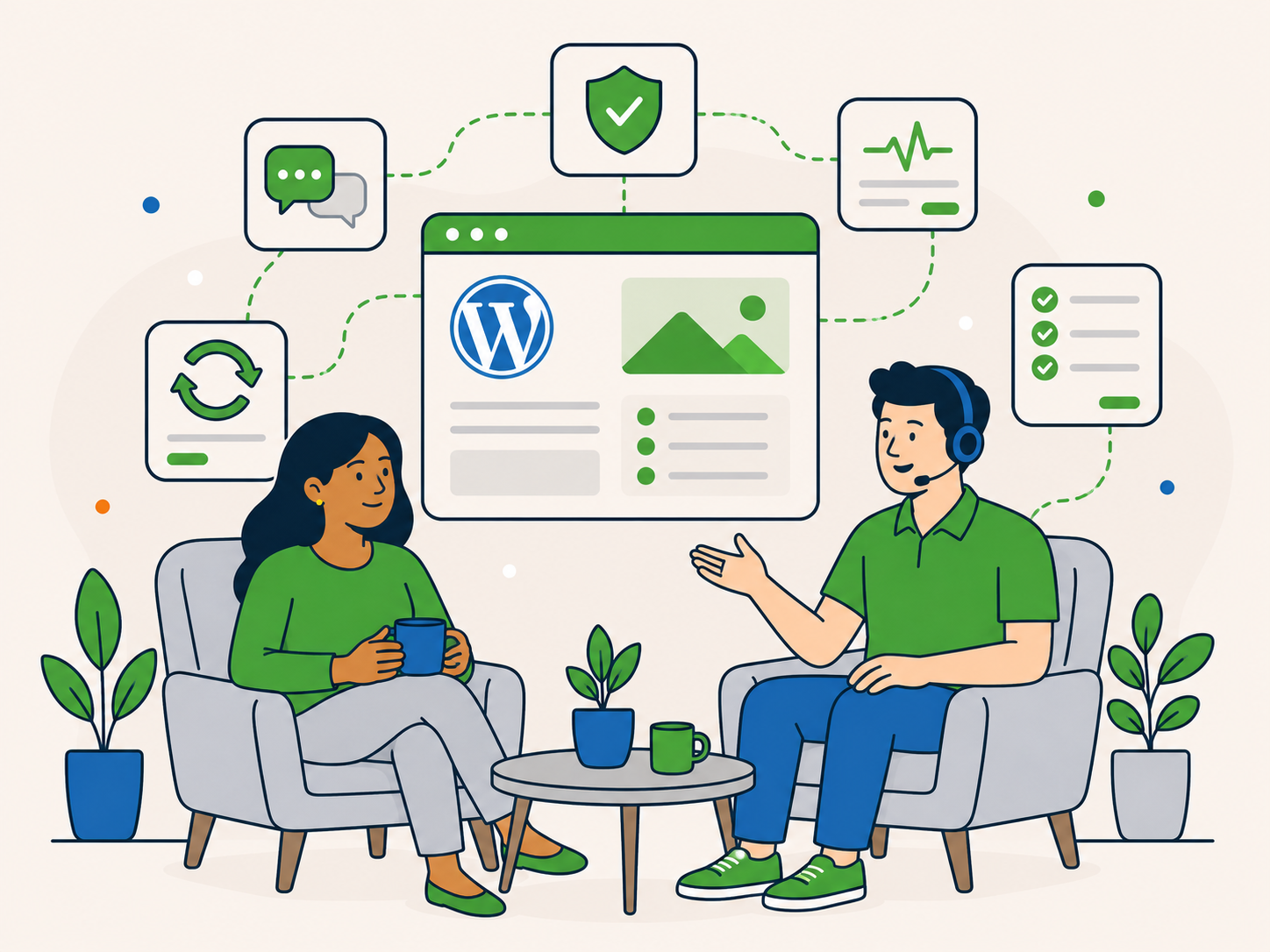 Business owner discussing ongoing WordPress care with a dedicated Newt Labs support specialist.