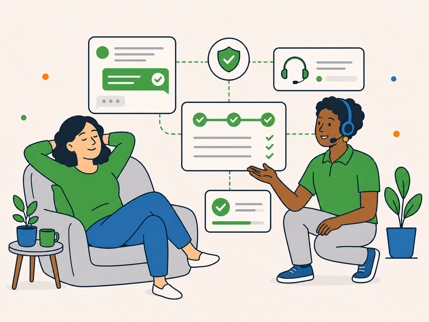 Relaxed client while a support specialist manages website tasks, updates and ongoing support.