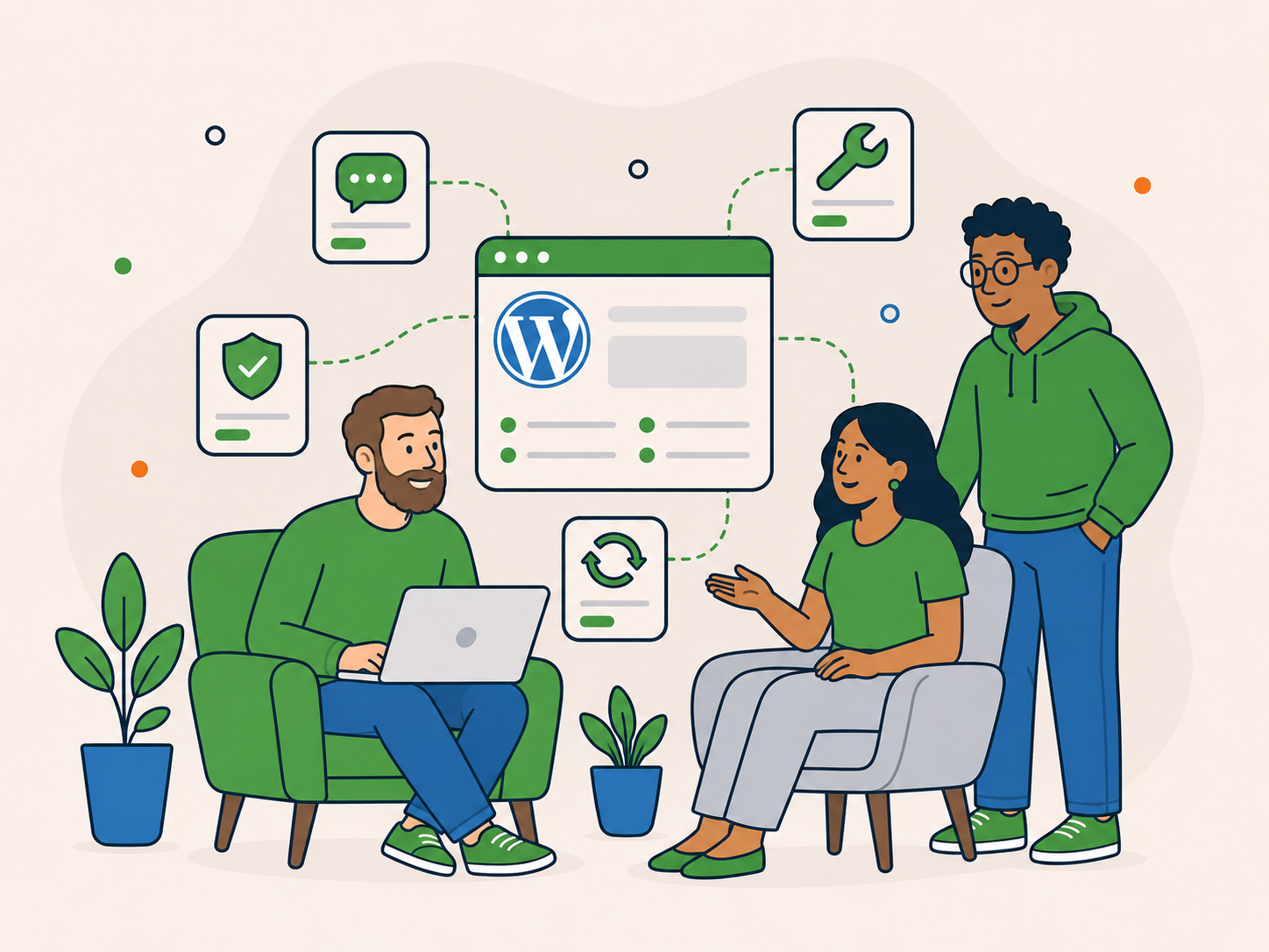 Small Newt Labs team discussing WordPress support, maintenance, security and performance.