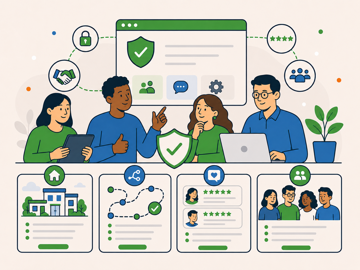 Newt Labs trust and support illustration showing people, process, client feedback, service boundaries, and WordPress support guidance.