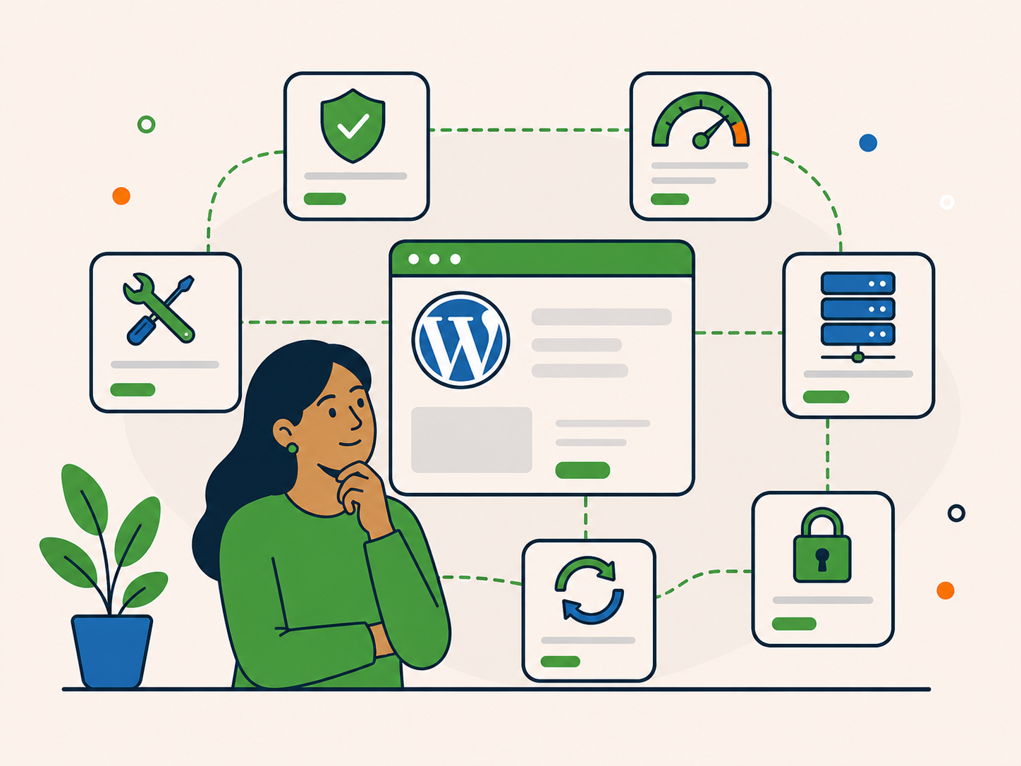 Website owner considering connected maintenance, hosting, security and performance support.