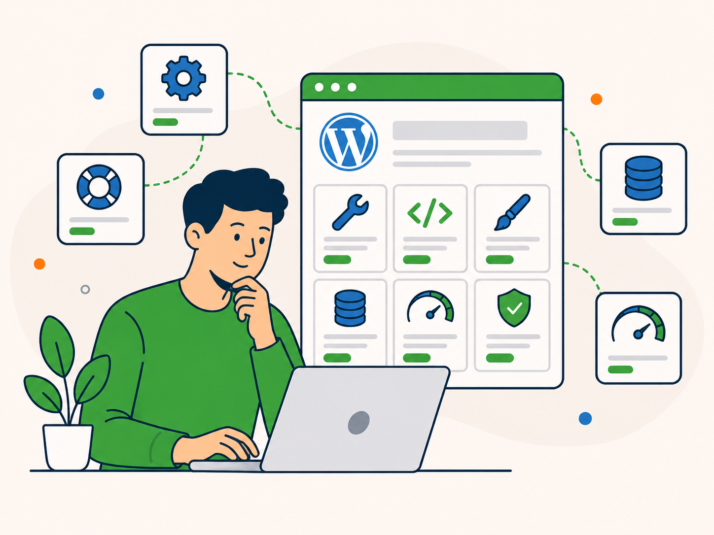 Website owner browsing one-off WordPress services, including repairs, development, website edits, performance and security.