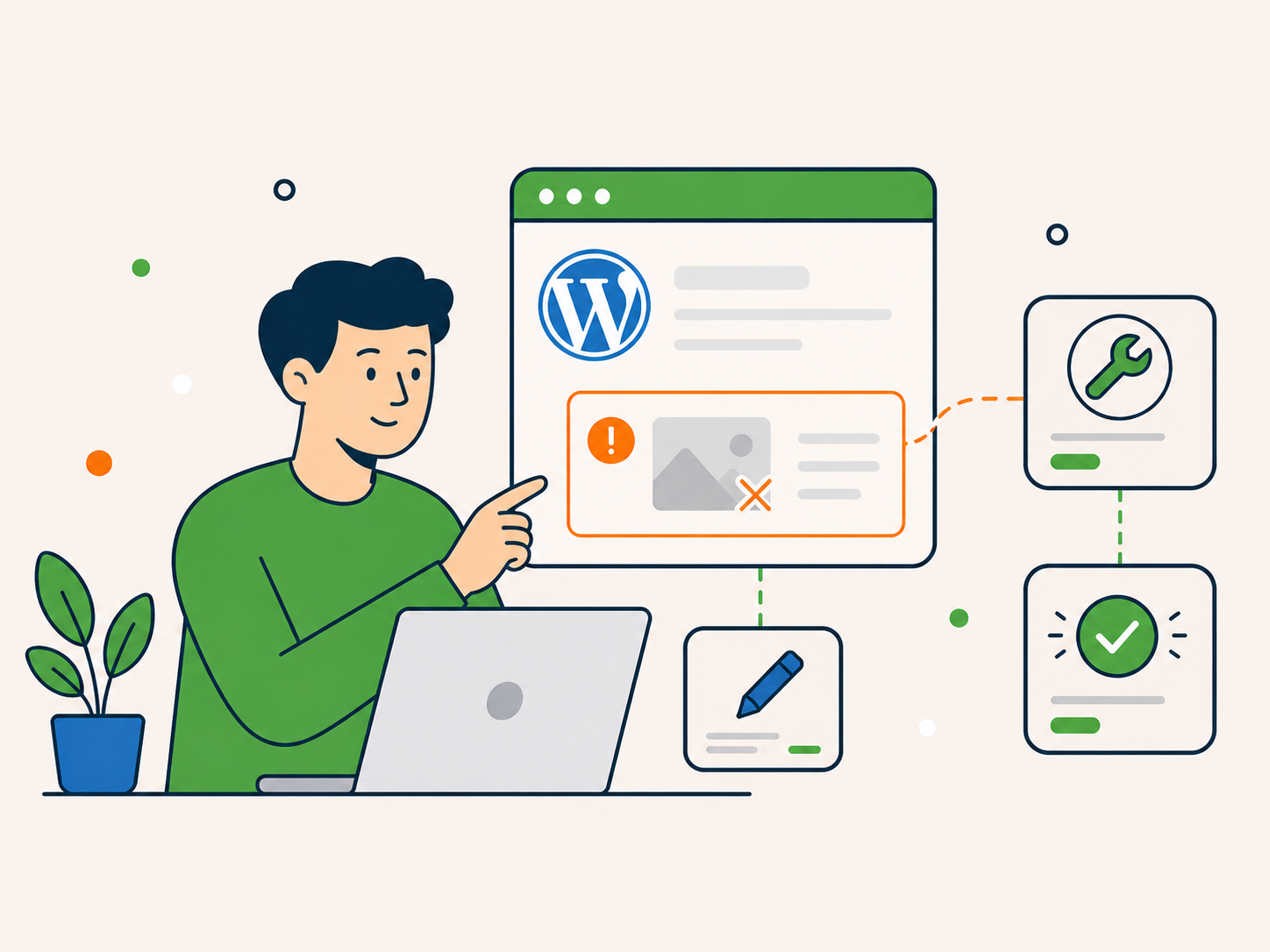 Customer highlighting a specific WordPress website issue with repair, editing and resolution options.
