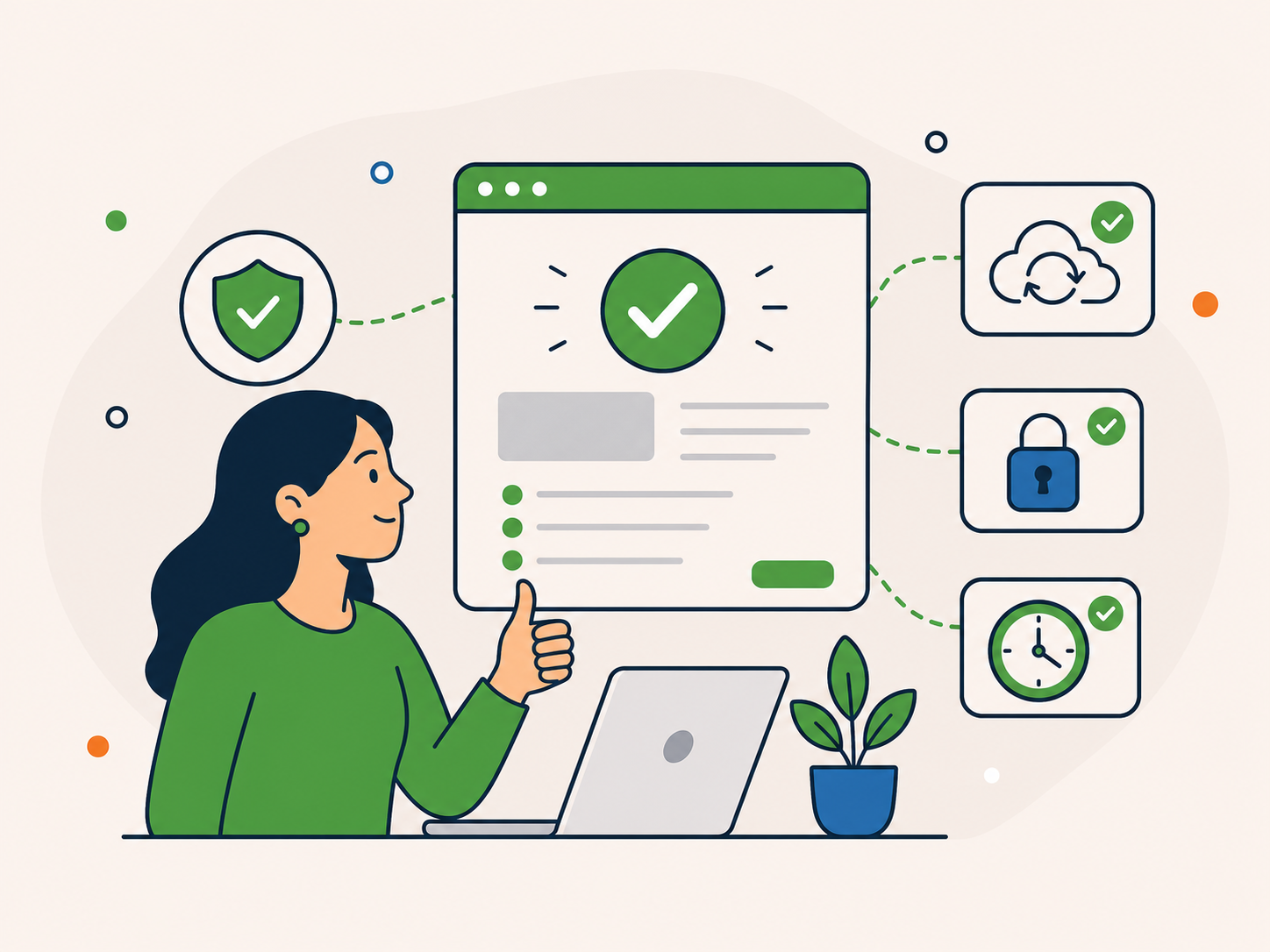 Business owner viewing a secure and stable website with backups, monitoring and maintenance in place.
