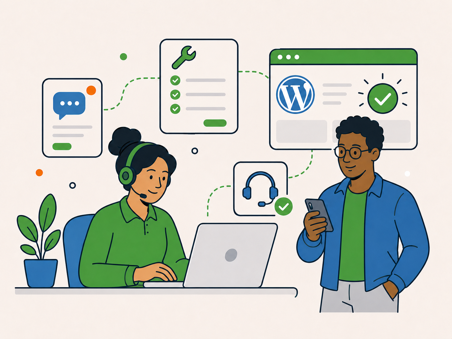 Newt Labs support team completing a WordPress task and confirming it has been handled.