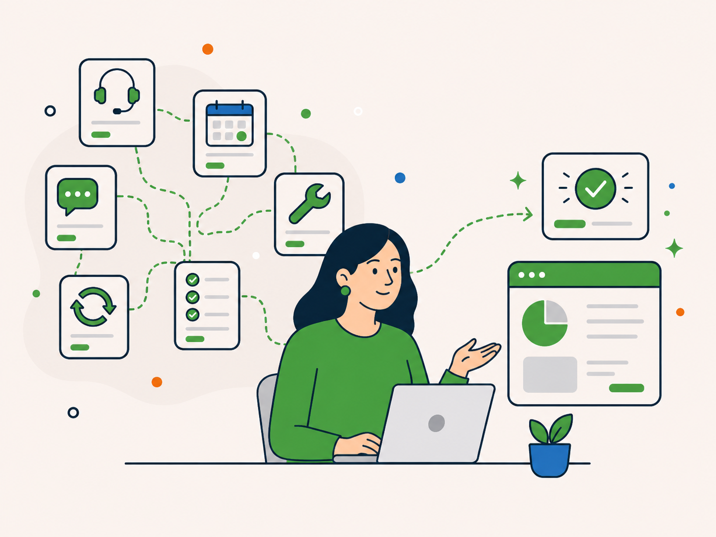 Business owner moving from multiple support responsibilities towards a simpler and more manageable workload.
