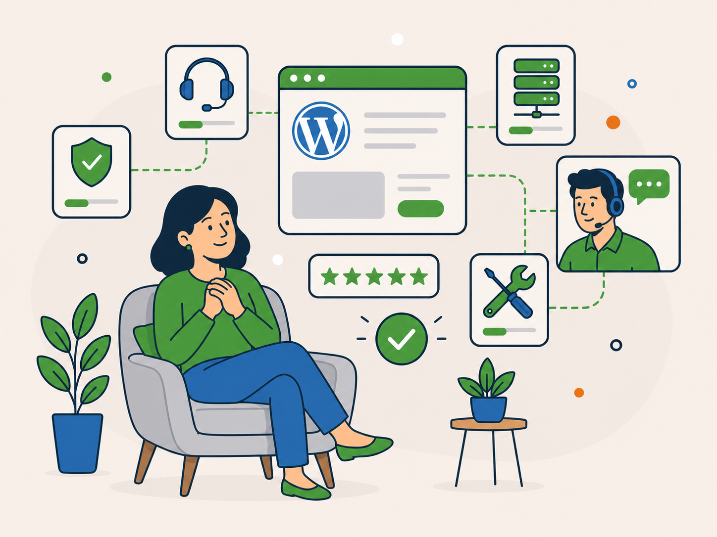 Relaxed business owner feeling confident again with clear, dependable WordPress support and website care.