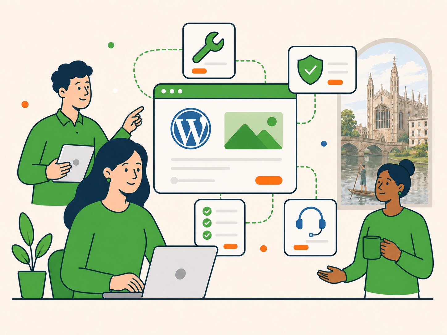 Cambridge WordPress support team helping a business owner manage their website with clear, practical support and ongoing care.