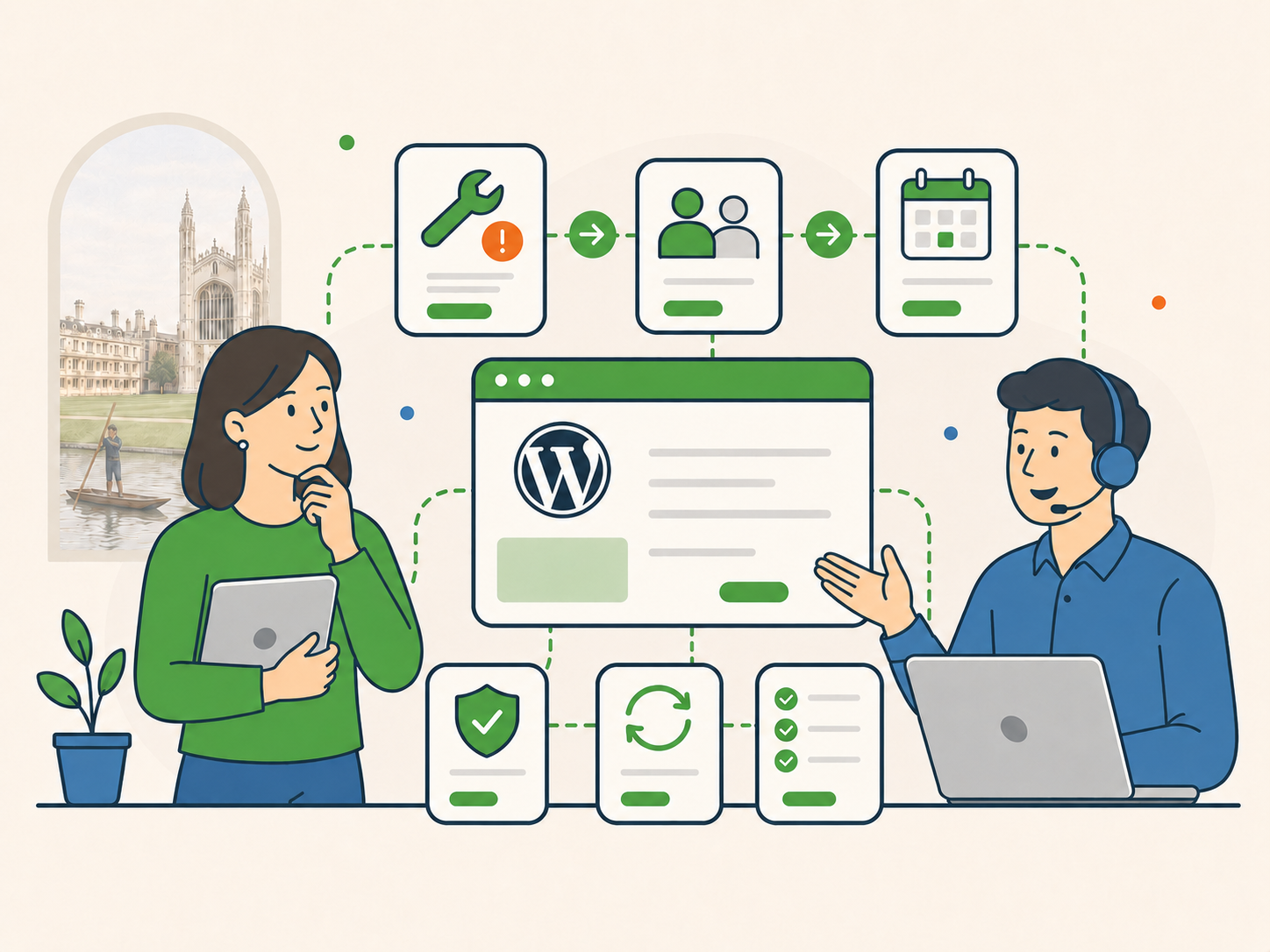 Cambridge business owner moving from an immediate WordPress support issue into ongoing care with the same dependable support team.